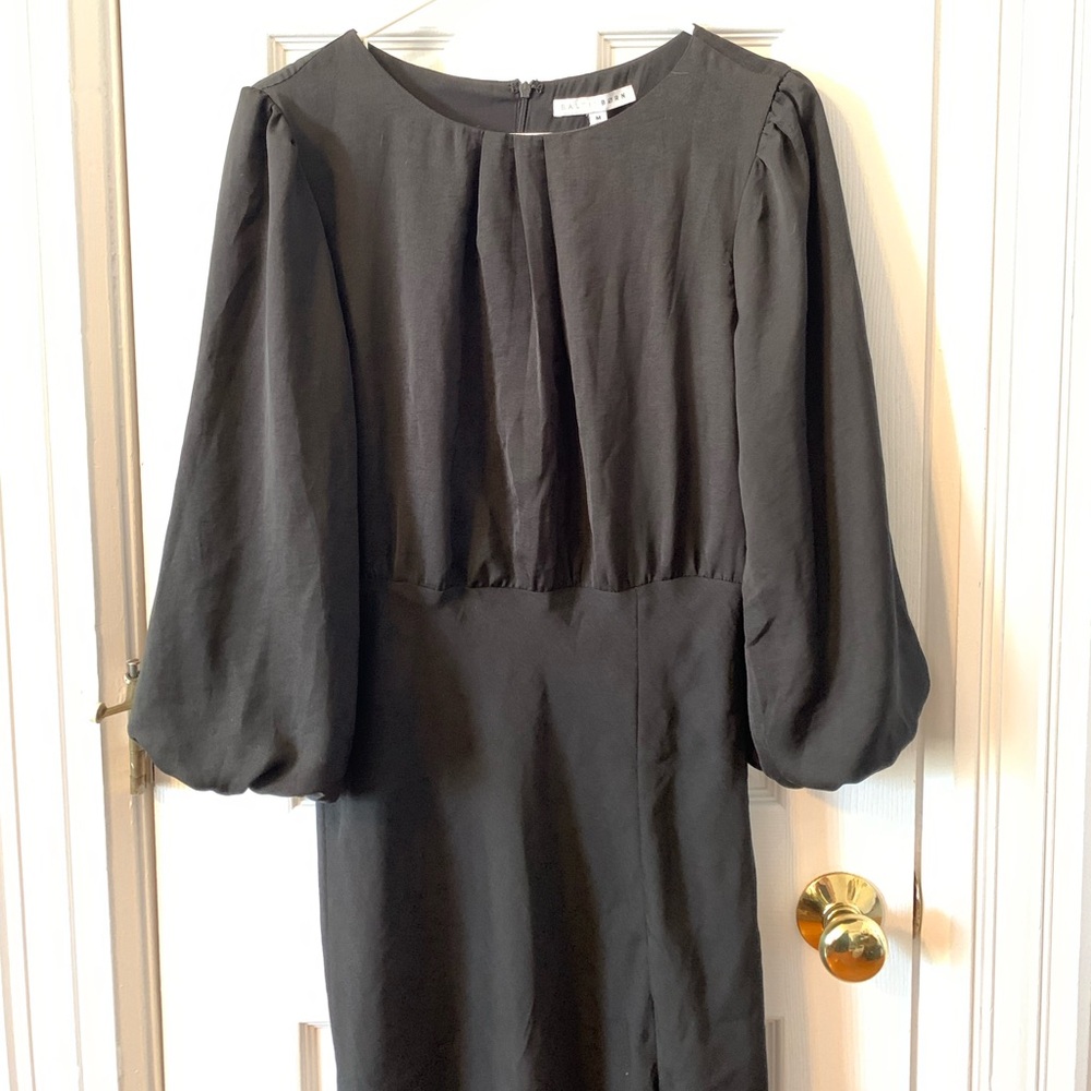 High low black dress with lantern sleeves